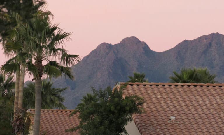 View of mountains near Scottsdale, Arizona at sunset