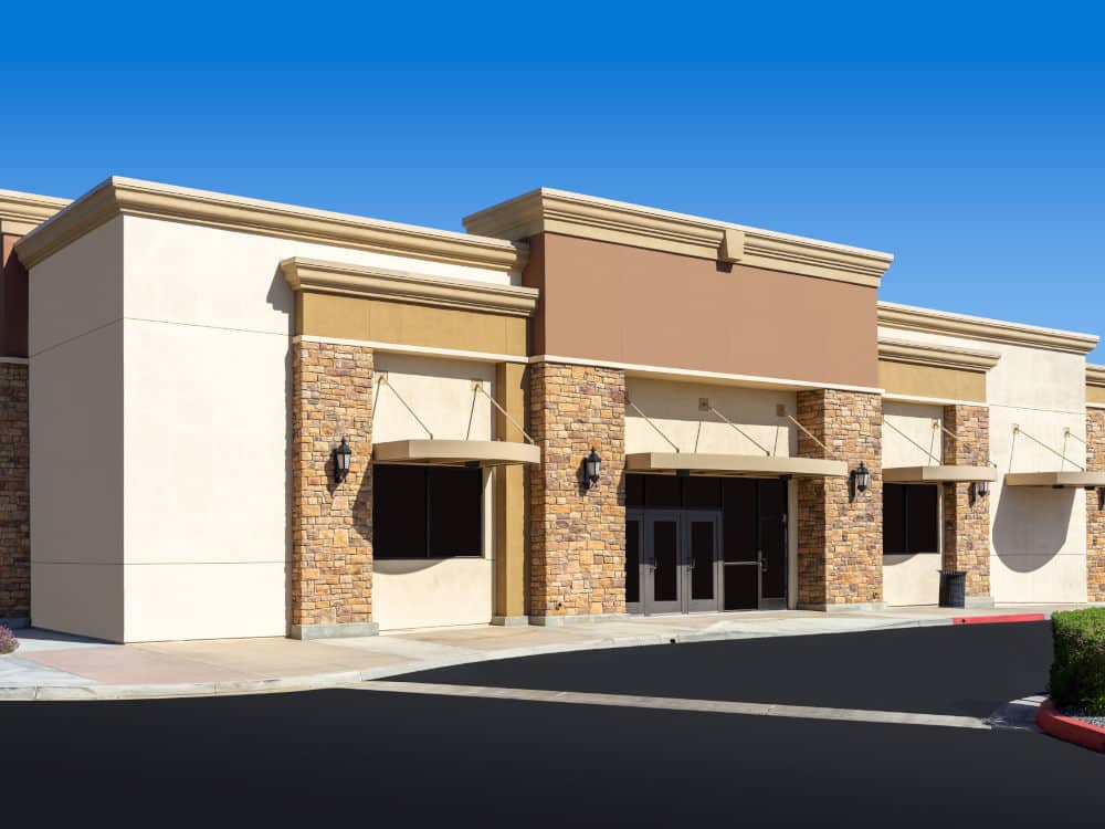 New commercial retail office building with blue sky